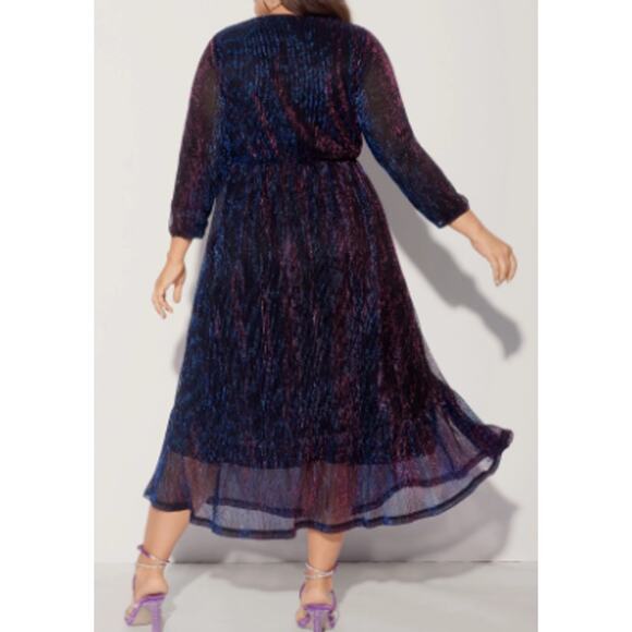 BLOOMCHIC 22-24 3X Plus Luxe Mesh Pleated Elastic Waist Wrap Midi Dress NWT B101 - Picture 2 of 10